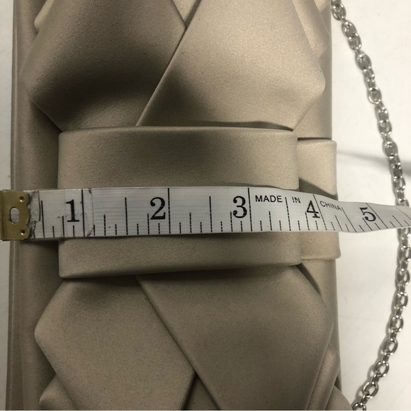 SONDRA Roberts Satin Triple Bow Taupe Clutch - Picture 10 of 11